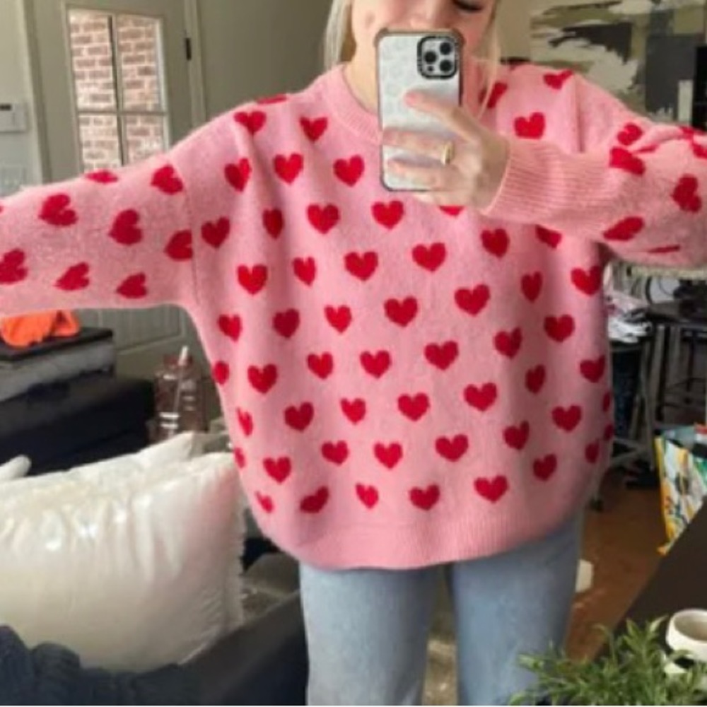 Pink and Red Heart Sweater